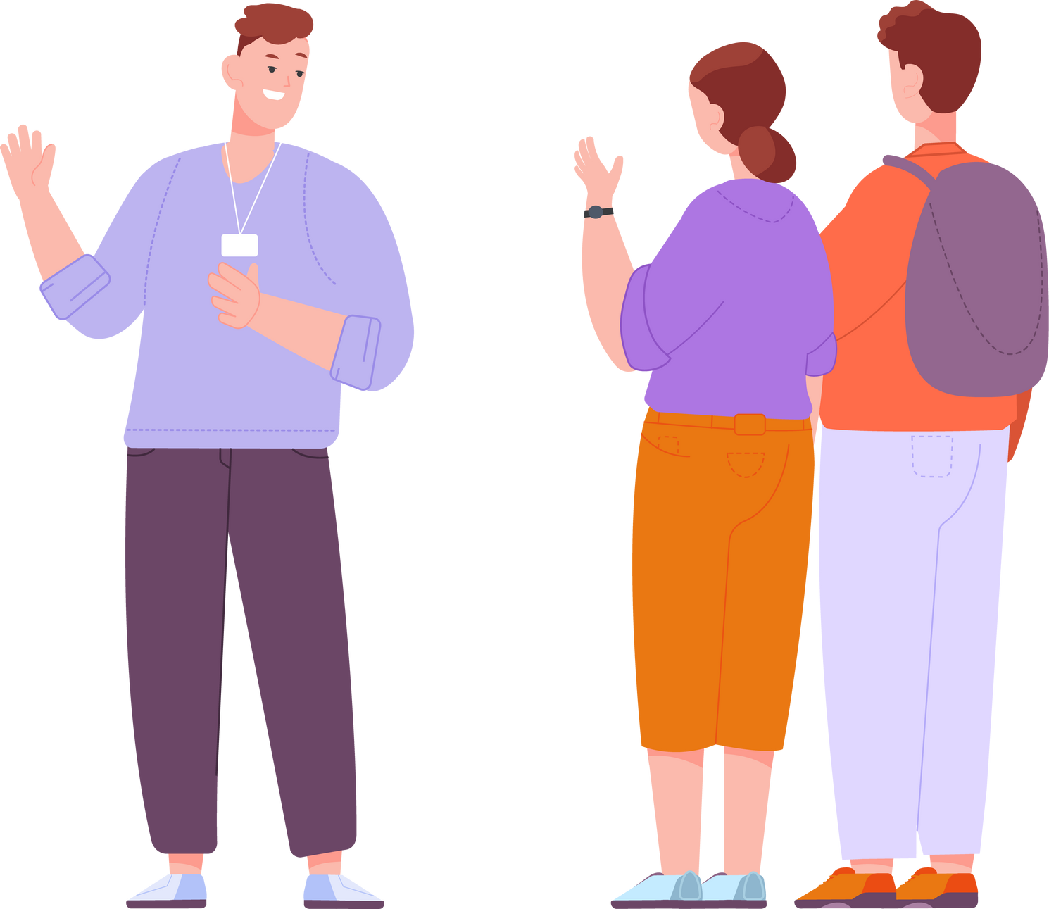 Retail consultant talking with people. Salesman advice